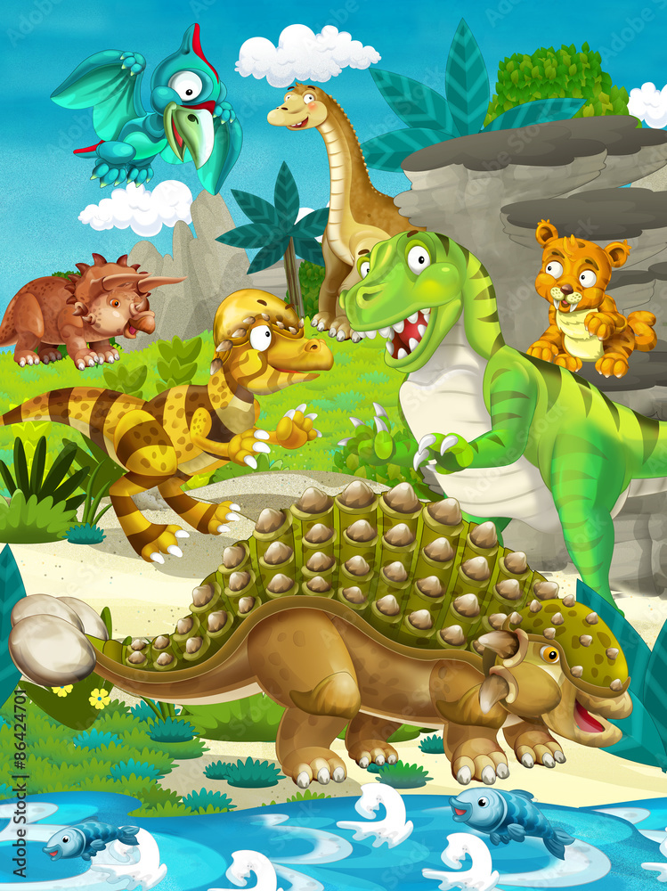 Naklejka Kreskówka dinozaurów - ilustracja dla dzieci