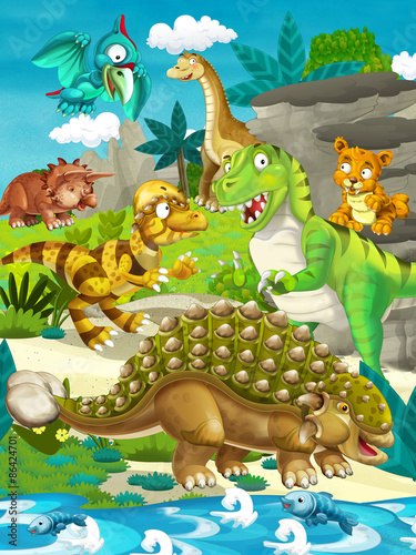 Cartoon dinosaur land - illustration for the children Stock Illustration |  Adobe Stock