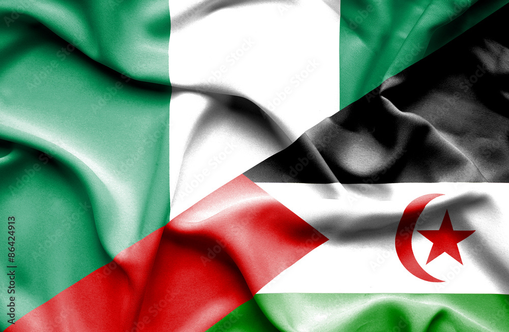 Waving flag of Western Sahara and Nigeria