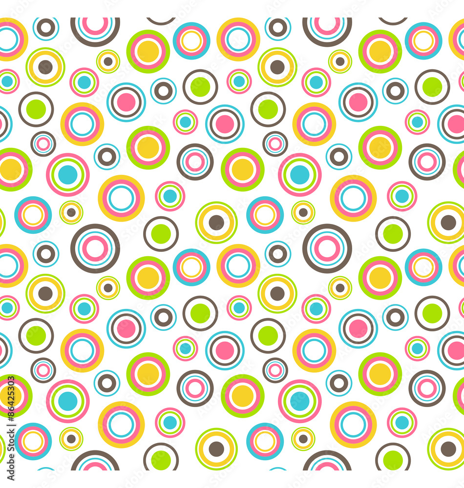 Bright fun abstract seamless pattern with multicolored circles o