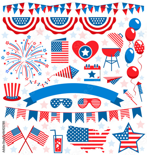 USA celebration flat national symbols set for independence day i