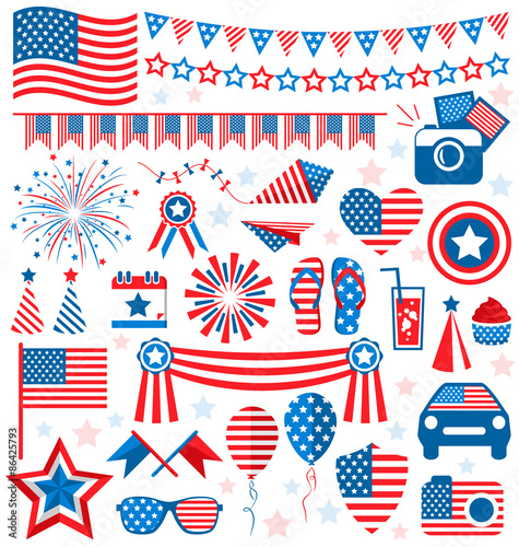 USA celebration flat national symbols set for independence day i