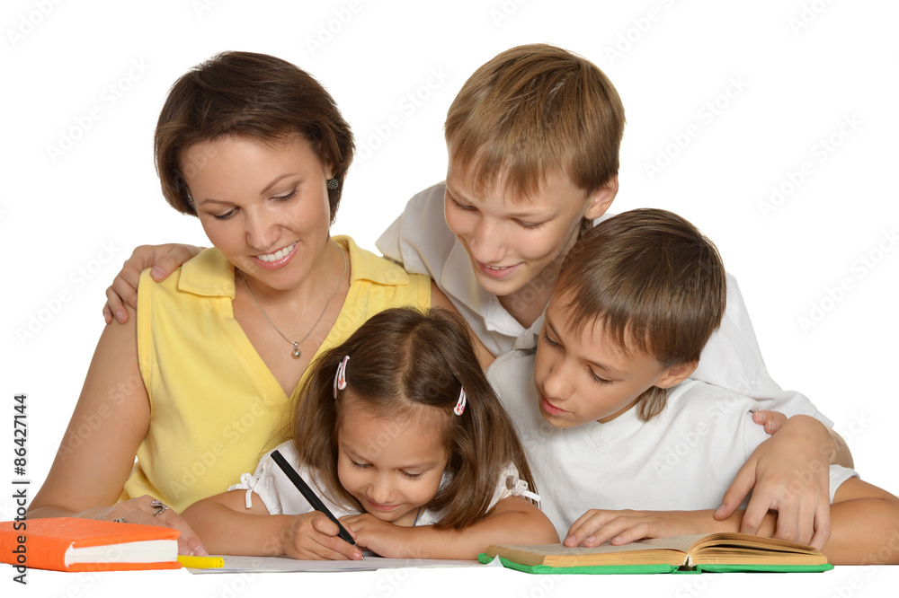 Happy mom spend time with her children Happy mom spend time with her children