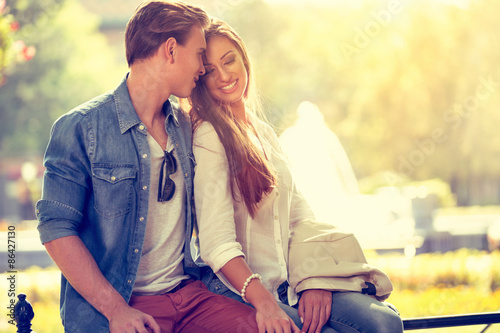 Smiling couple in love outdoor