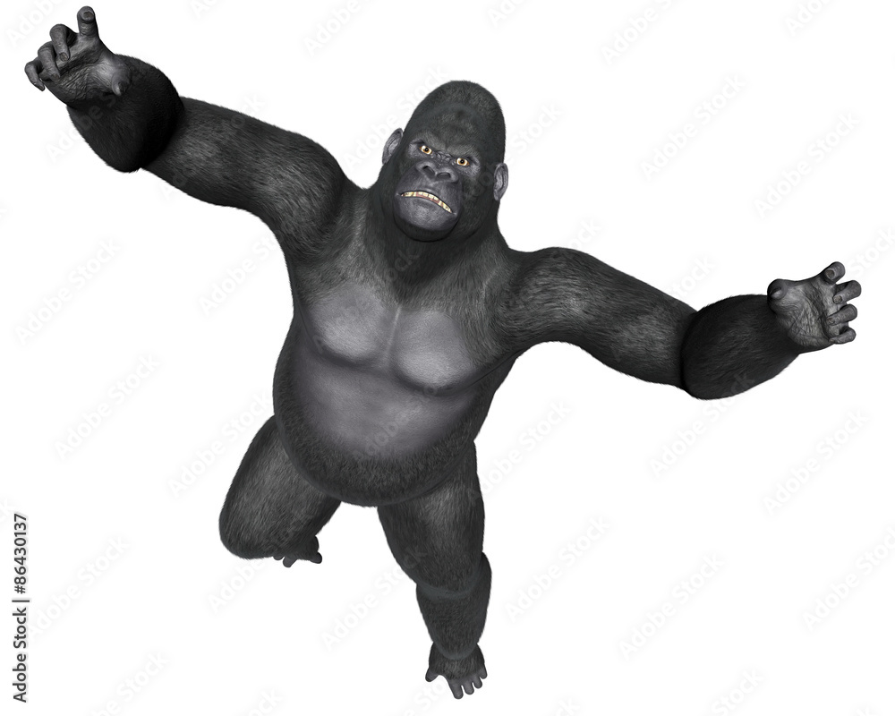 Angry gorilla jumping - 3D render