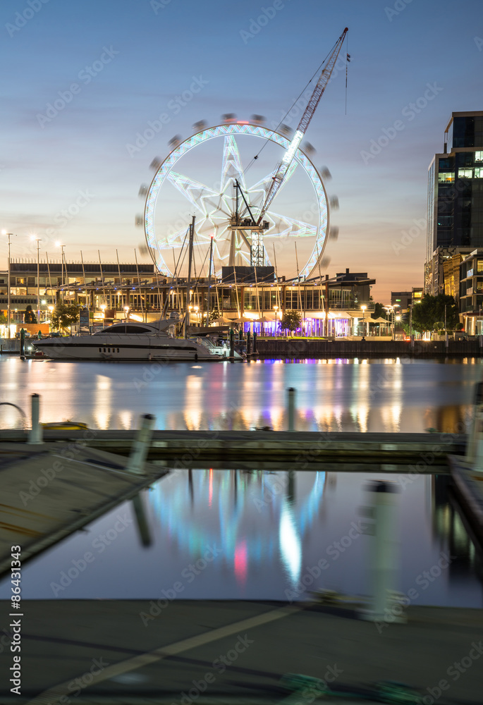 The docklands waterfront area of Melbourne at night, Australia.