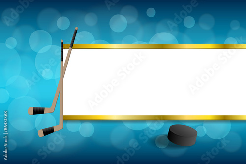 Background abstract blue hockey ice puck gold stripes frame illustration vector