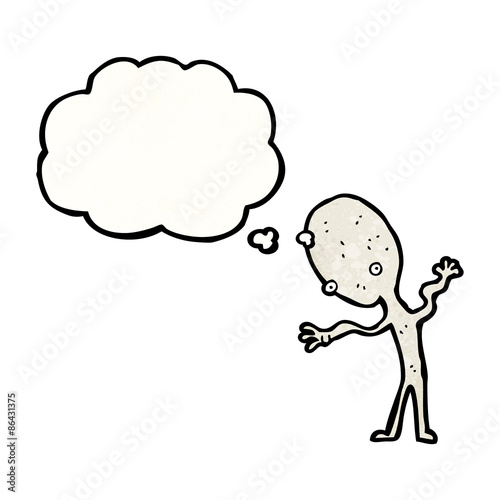 cartoon alien with thought bubble