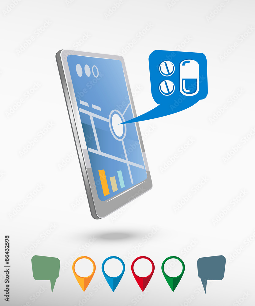 Fototapeta premium Pill icon and perspective smartphone vector realistic