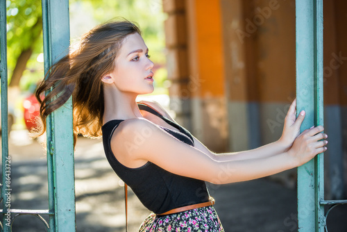 Girl with red lips in  wearing
 photo