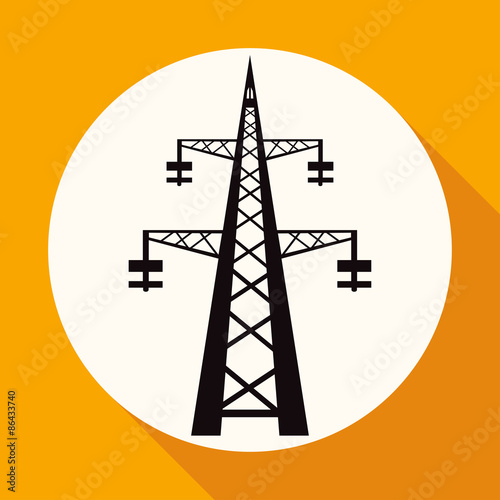 Icon Power transmission tower on white circle with a long shadow