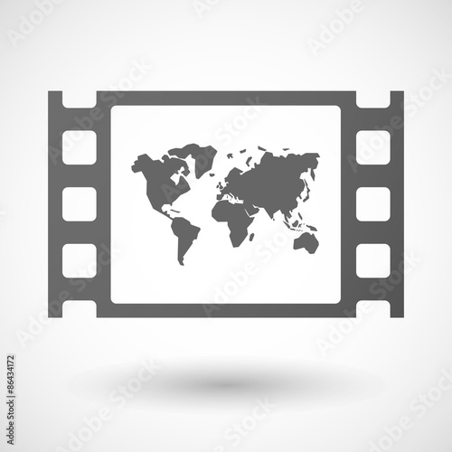 35mm film frame with a world map