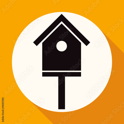 Icon bird-house on white circle with a long shadow