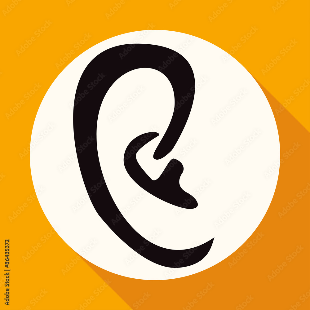 Icon ear on white circle with a long shadow Icon ear on white circle with a long shadow