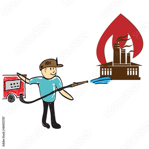 firefighter extinguishes fire illustration