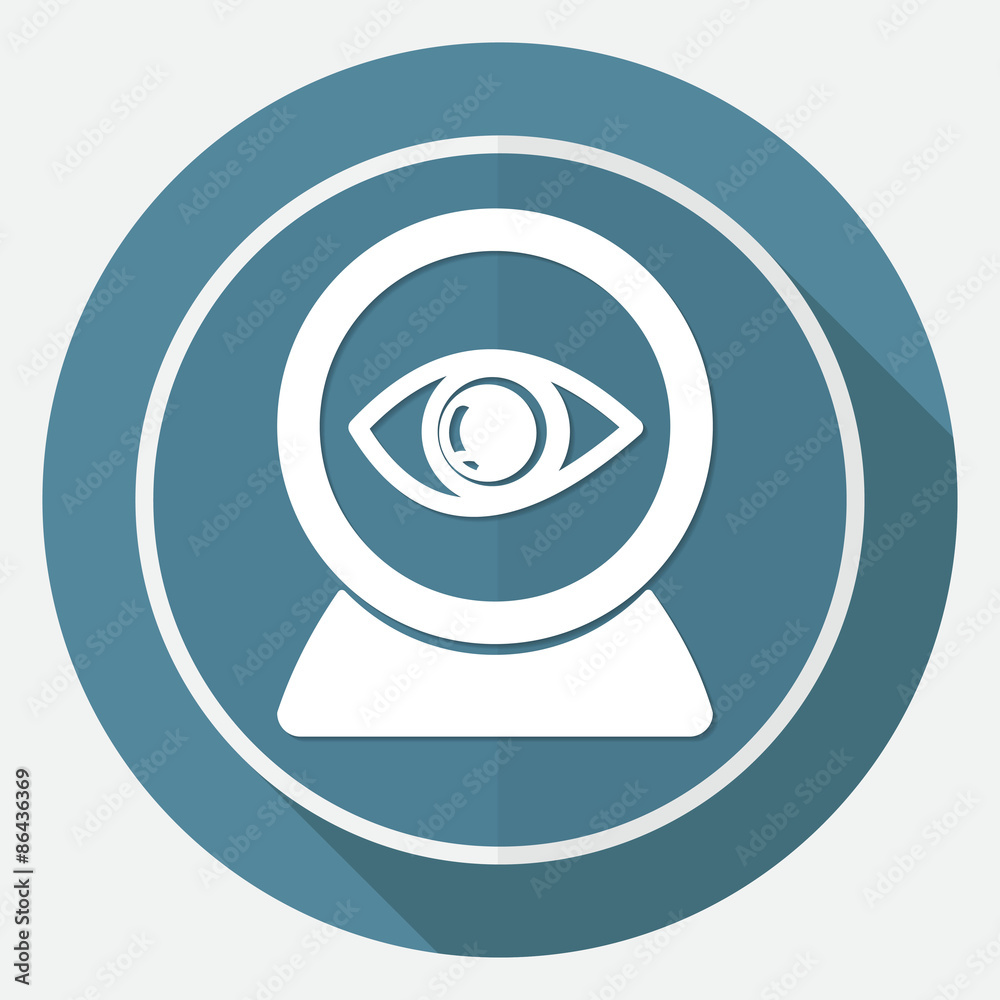 Icon eye on white circle with a long shadow Icon eye on white circle with a long shadow