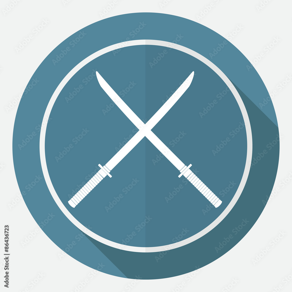 Icon Katana on white circle with a long shadow Icon Katana on white circle with a long shadow