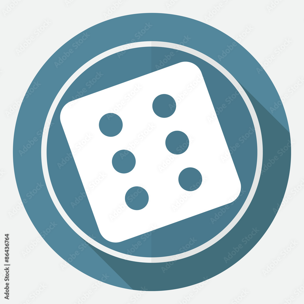 dice icon on white circle with a long shadow dice icon on white circle with a long shadow