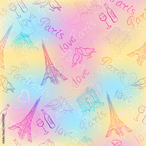 Colorful vector background with the sights of Paris.