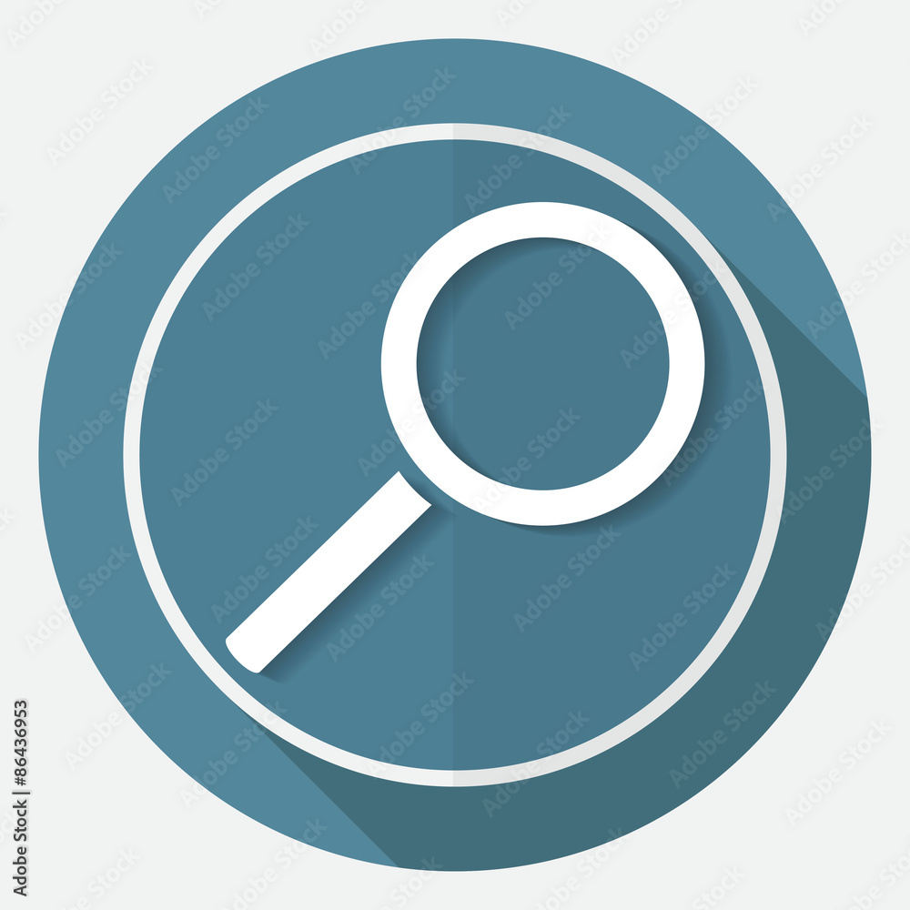Magnify icon on white circle with a long shadow Magnify icon on white circle with a long shadow