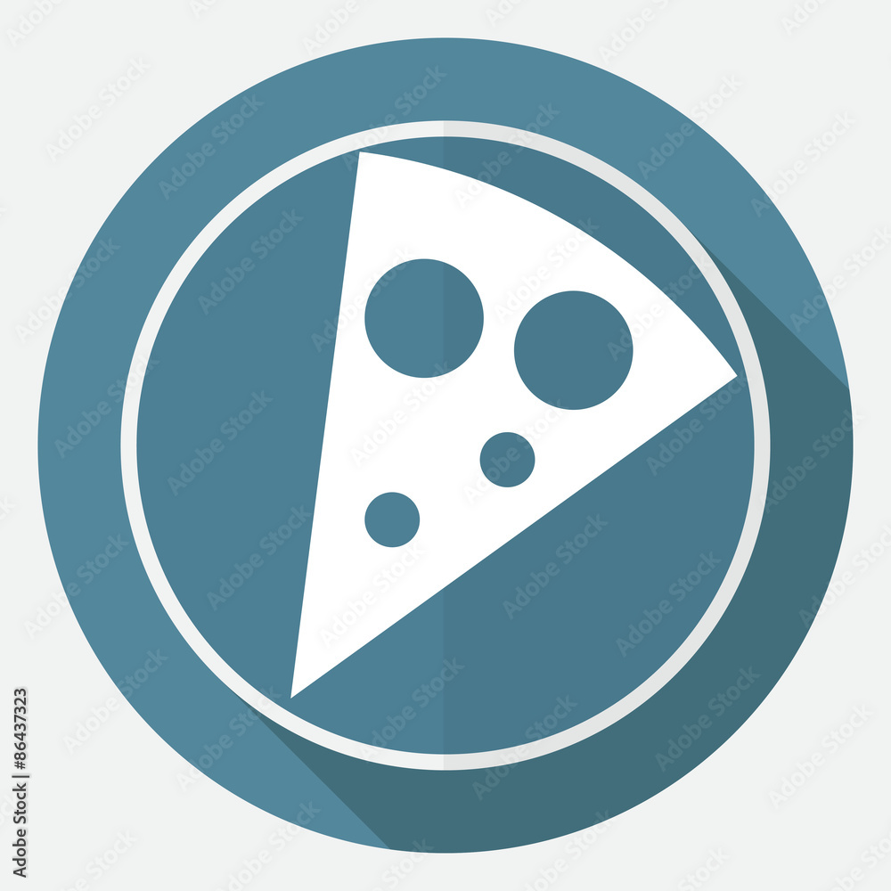 Fototapeta premium pizza slice on white circle with a long shadow