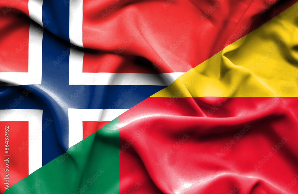 Waving flag of Benin and Norway Waving flag of Benin and Norway