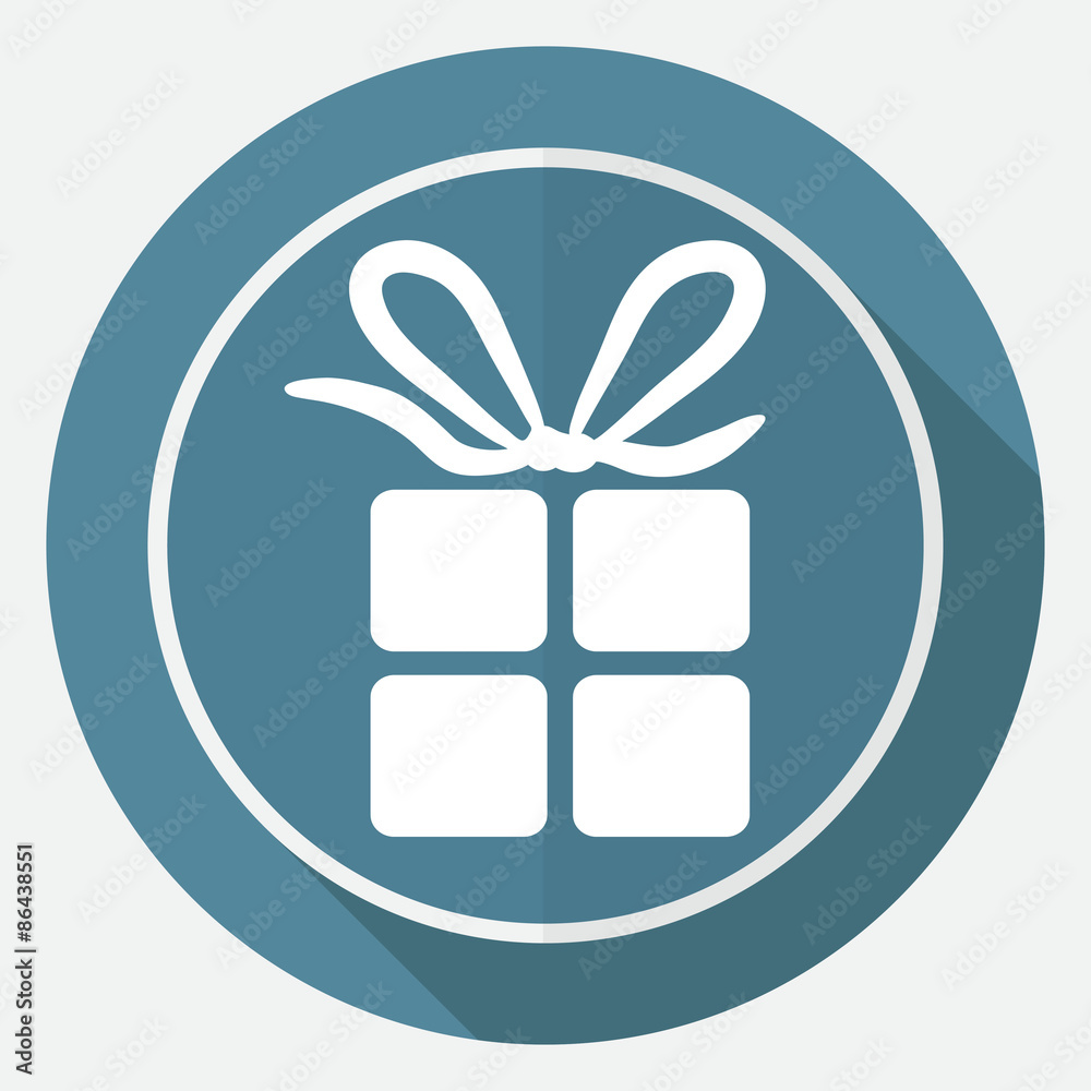 Icon gift box on white circle with a long shadow Icon gift box on white circle with a long shadow