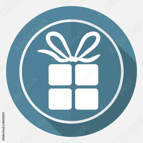 Icon gift box on white circle with a long shadow