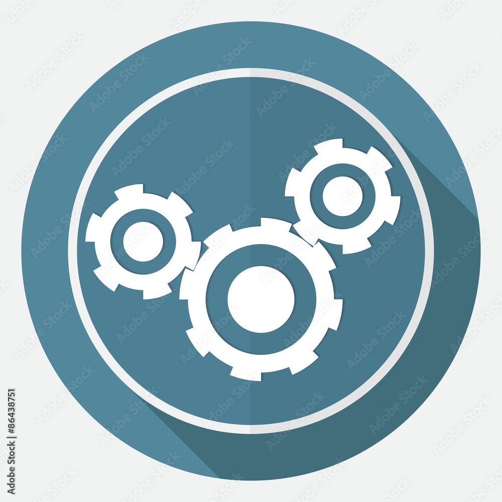 Icon Cogs on white circle with a long shadow Icon Cogs on white circle with a long shadow
