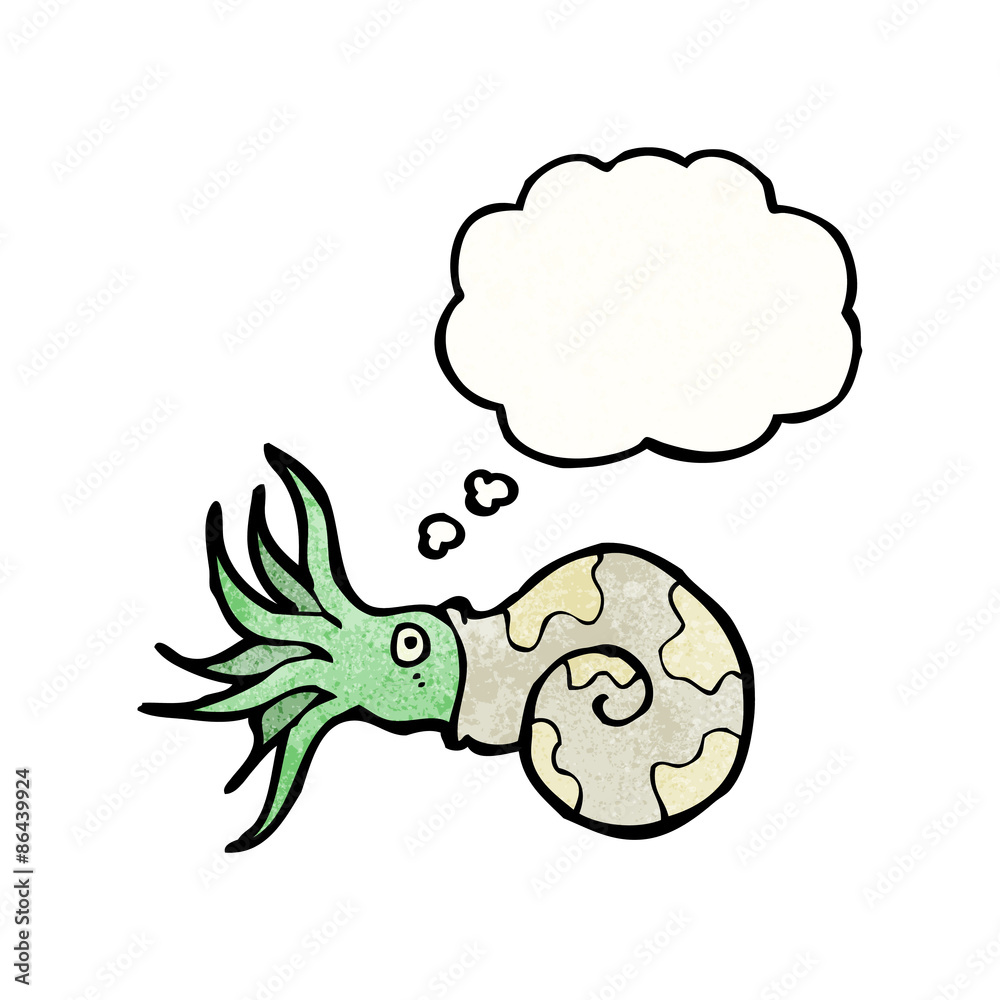 cartoon nautilus squid with thougth bubble