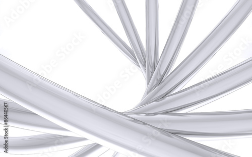 Bent chrome pipes on a white background.