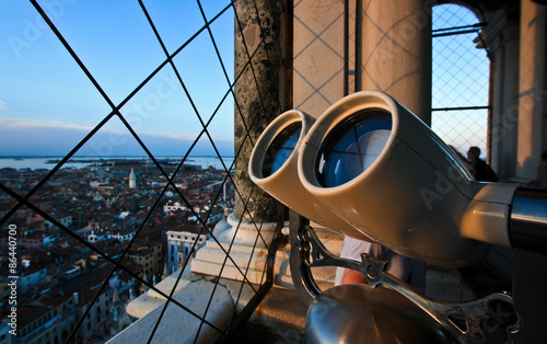 Binoculars at the top of the bell tower in Benice photo