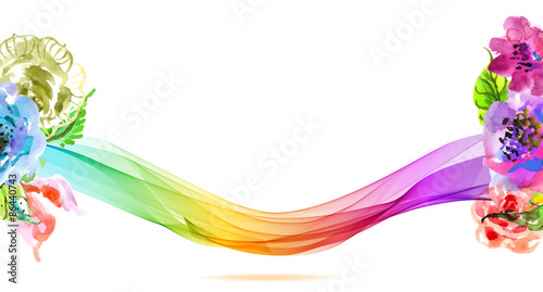 Abstract colorful background with wave and watercolor flowers
