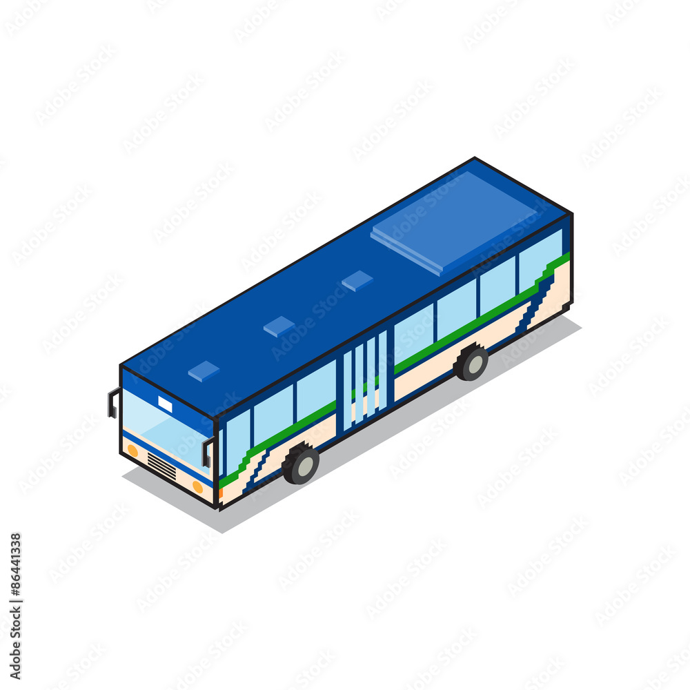 Bangkok public transportation blue aircondition bus isometric vi Bangkok public transportation blue aircondition bus isometric vi