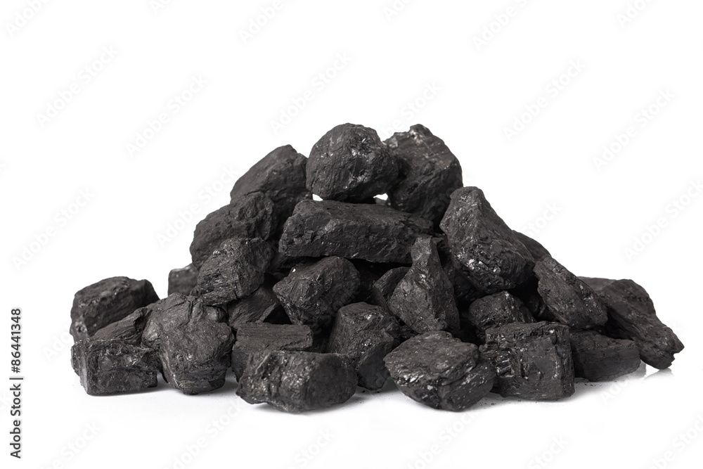 A pile of coal on a white background