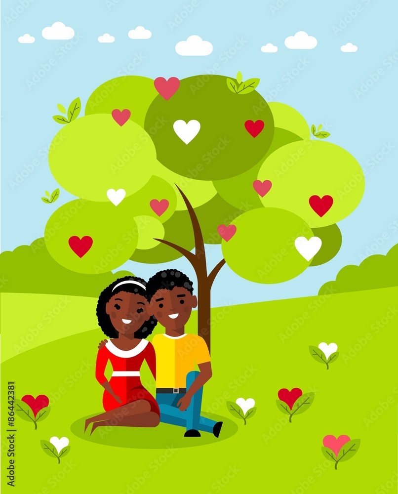 Vector illustration of a romantic african american couple in love
