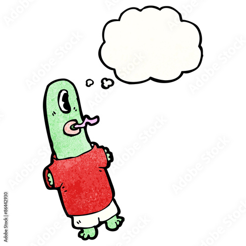 cartoon alien with thougth bubble