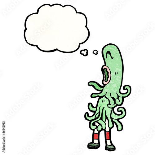 cartoon alien with thougth bubble