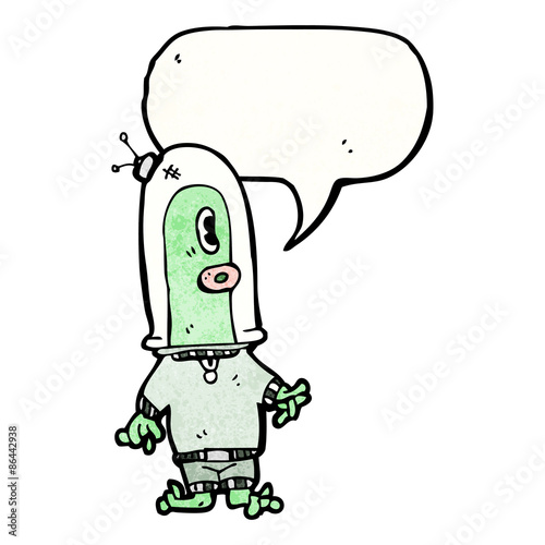 cartoon alien with speech bubble
