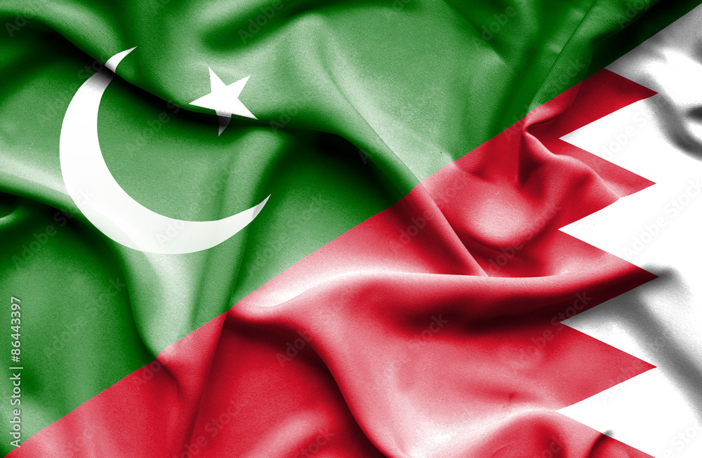 Waving flag of Bahrain and Pakistan Waving flag of Bahrain and Pakistan