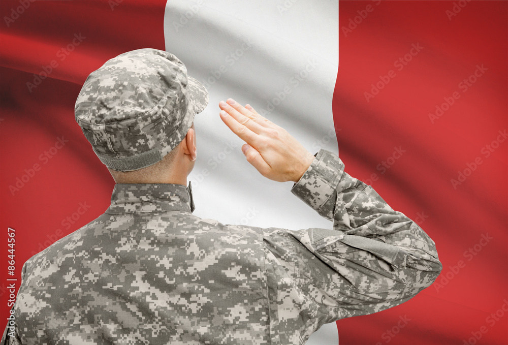 Soldier in hat facing national flag series - Peru