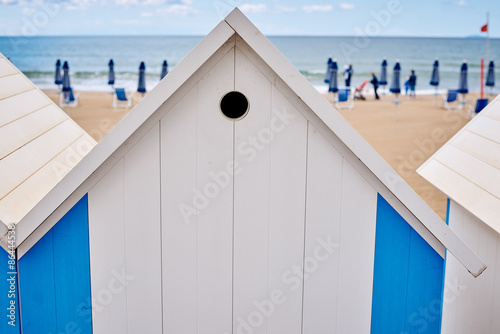 Fototapeta Naklejka Na Ścianę i Meble -  The beach  huts on coast of Terracina, Italy