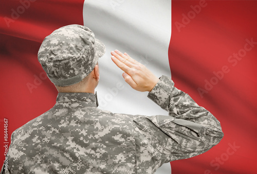 Obraz na płótnie Soldier in hat facing national flag series - Peru w salonie