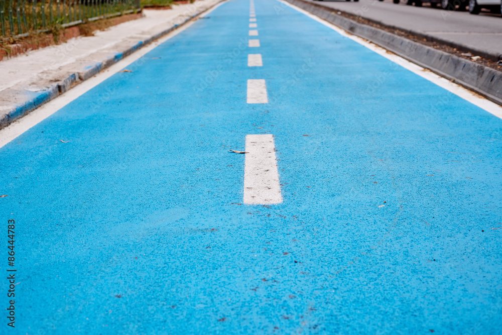 Blue cycle path along the coast Terracina, Italy