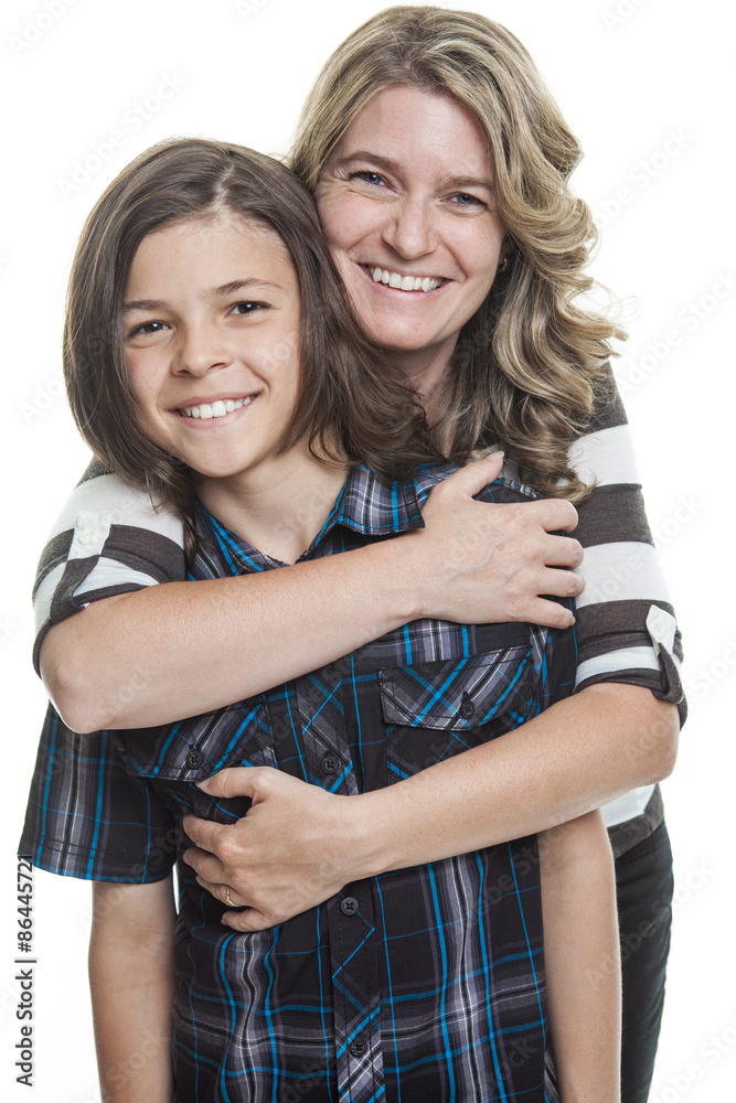 Mother and son portrait studio over a white background Mother and son portrait studio over a white background