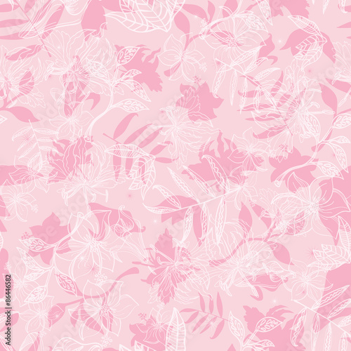 Vector Exotic Pink Dawn Florals Seamless Pattern