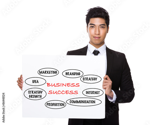 Asian Businessman holding a board showing marketing success conc