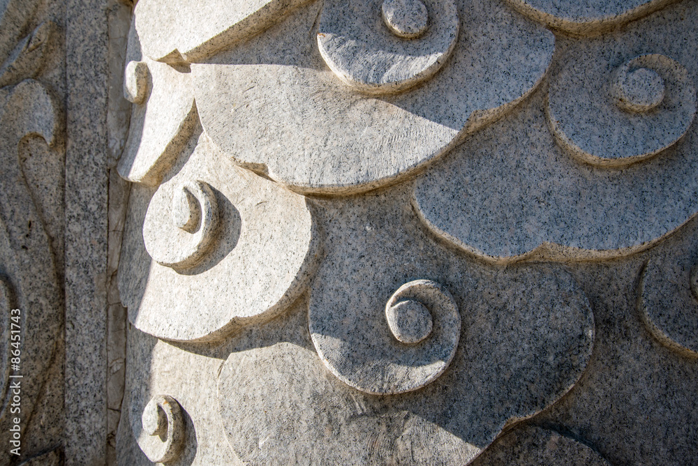 close-up of chinese style carved stone sculpture