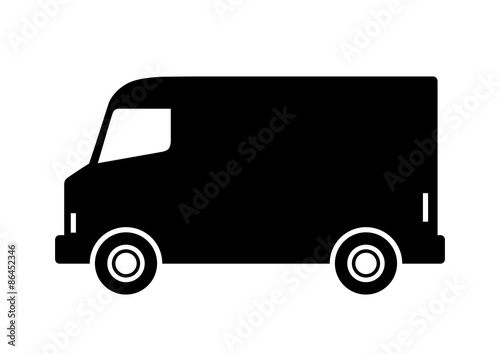 Black delivery van on white background
