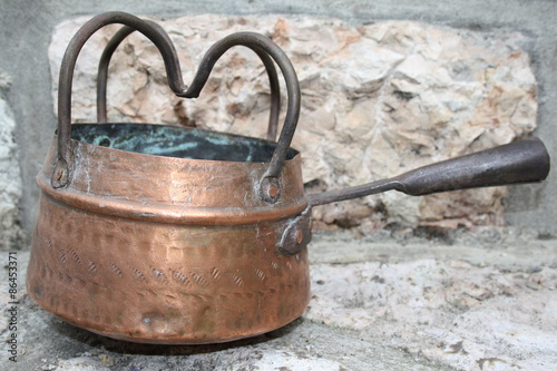 Malcesine, lago di Garda. Old copper Pot, traditional venetian cuisine